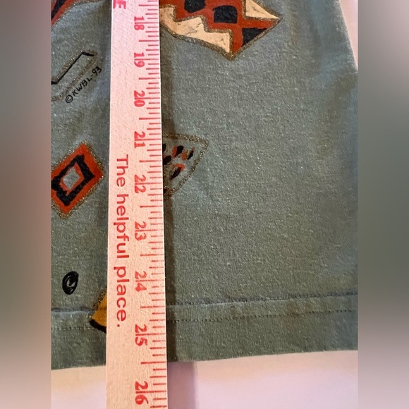 Vintage 90s KWBL Los Angeles green handpainted aztec southwest LS tshirt sz L - Picture 9 of 10